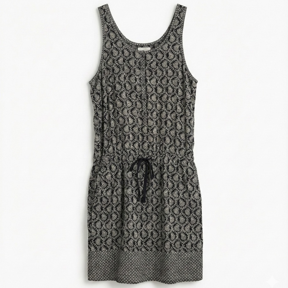Lou & Grey Black Paisley Print Drawstring Sleeveless Tank Mini Dress Size Medium